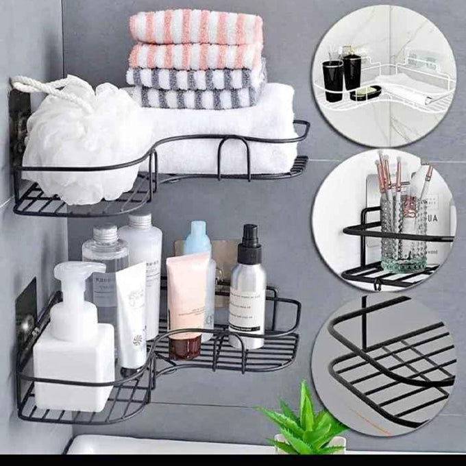 Self-Adhesive Metal Bathroom Corner Rack Storage Shelves, Steel Bathroom Corner Shelf Organizer