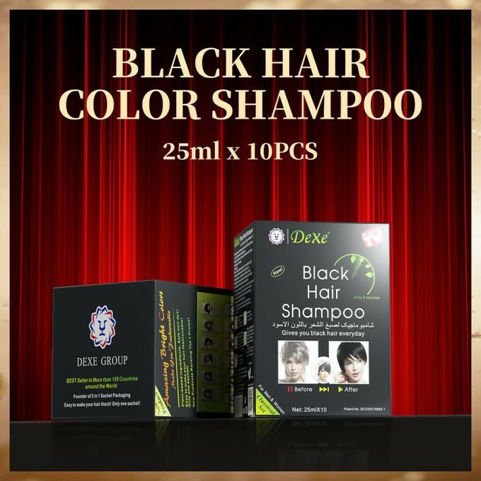 Dexe Black Hair Shampoo (Natural Black) One Box = 25Mlx10Pouch.