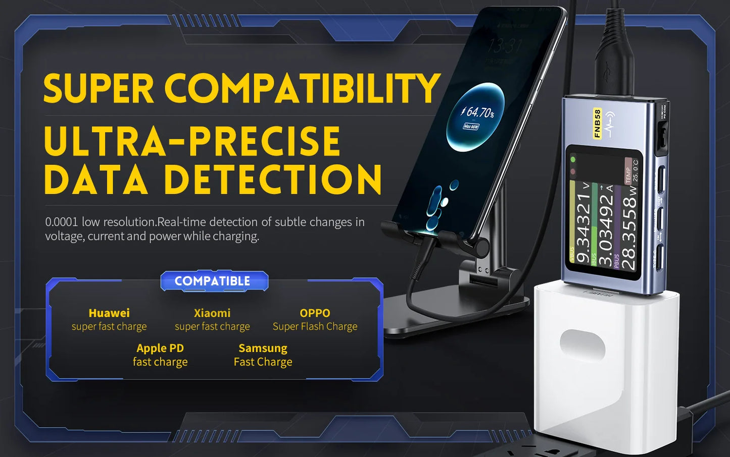 FNIRSI-C1 Type-C PD Trigger USB-C Voltmeter Ammeter Fast Charging Protocol Test Type-C Meter Power Bank tester With PC Software