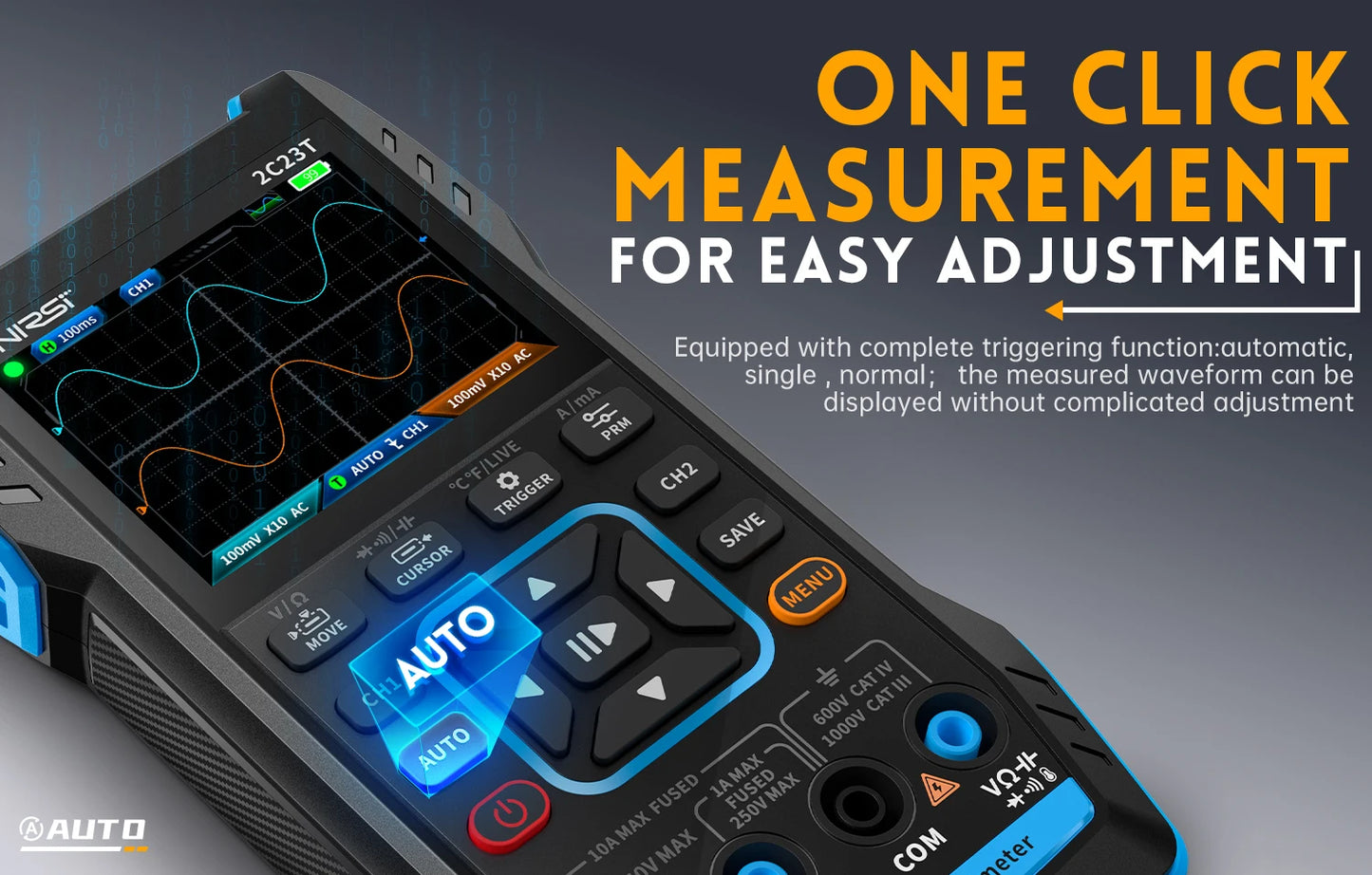 FNIRSI 2C23T Handheld Digital Oscilloscope Multimeter + Function Signal Generator 2023 Latest 3IN1 Dual Channel 10MHZ*2 50MS/s