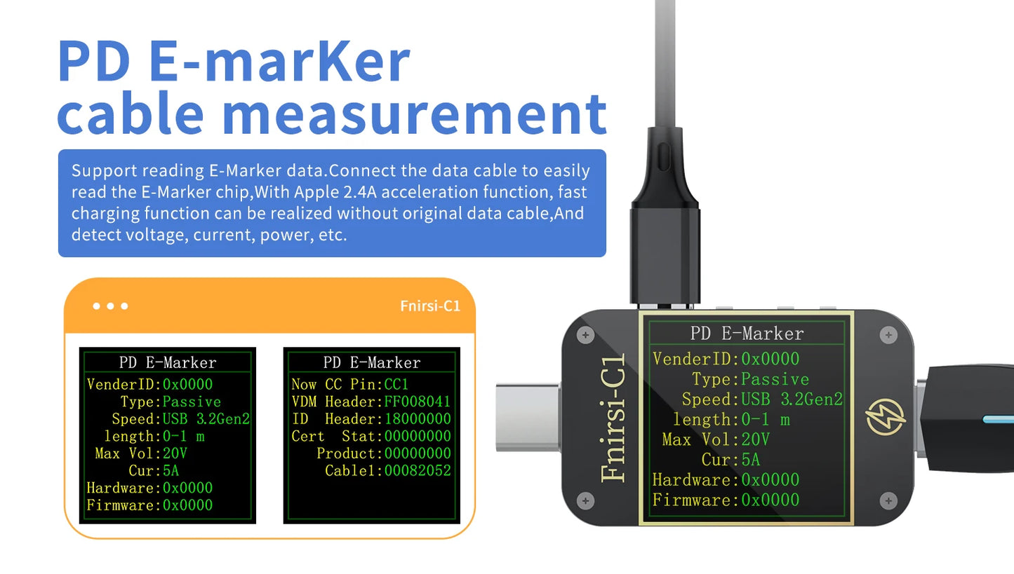 FNIRSI-C1 Type-C PD Trigger USB-C Voltmeter Ammeter Fast Charging Protocol Test Type-C Meter Power Bank tester With PC Software