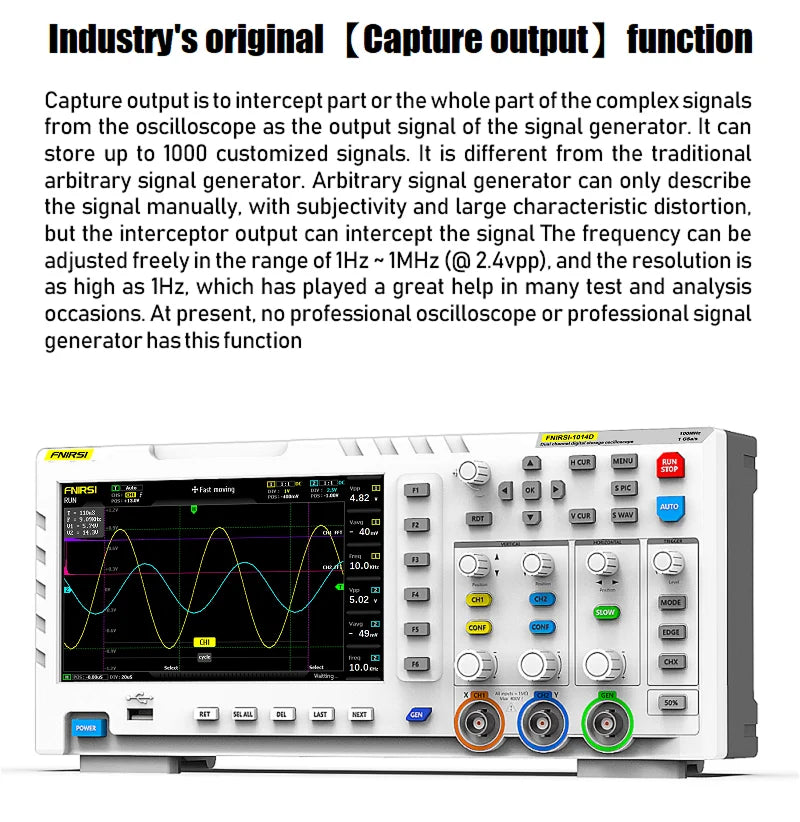 FNIRSI-1014D Dual Channel Desktop Digital Oscilloscope 100MHz* 2 Analog Bandwidth 1GSa/s Sampling Rate 10Mhz Signal Generator