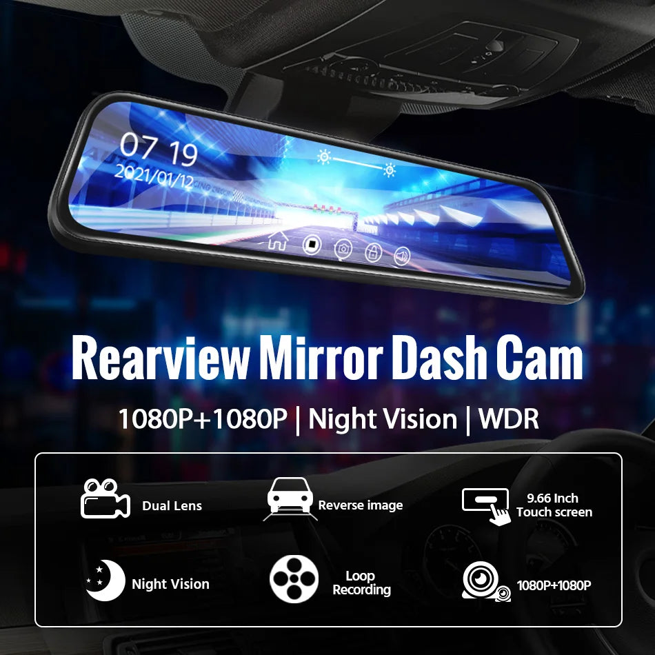 E-ACE 10 Inch Car DVR Mirror Video Recorder 1080P Touch Screen Dashcam For Car Dual Lens Streaming Driving Recorder Dash Camera