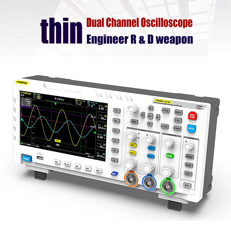 FNIRSI-1014D Dual Channel Desktop Digital Oscilloscope 100MHz* 2 Analog Bandwidth 1GSa/s Sampling Rate 10Mhz Signal Generator
