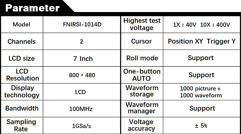 FNIRSI-1014D Dual Channel Desktop Digital Oscilloscope 100MHz* 2 Analog Bandwidth 1GSa/s Sampling Rate 10Mhz Signal Generator