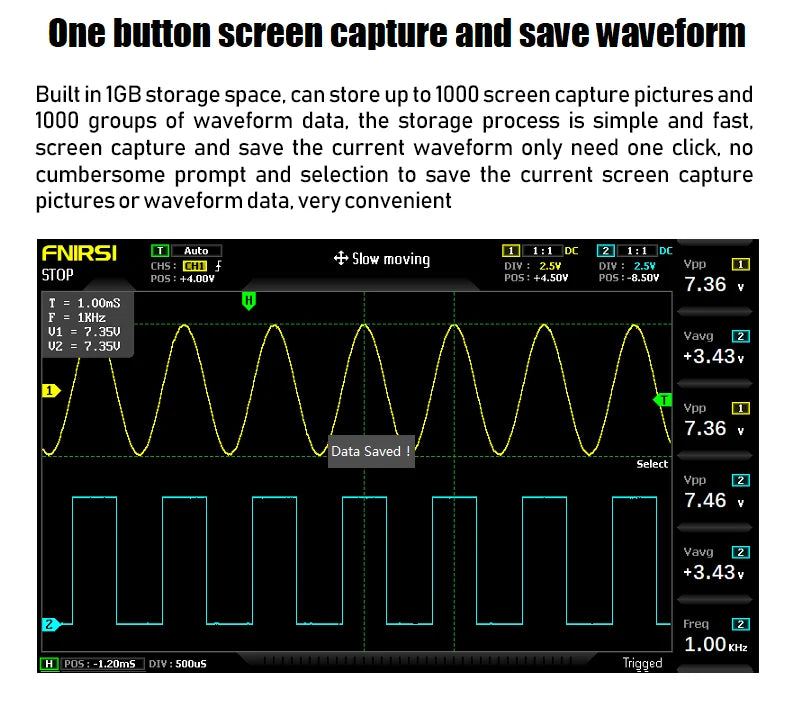 FNIRSI-1014D Dual Channel Desktop Digital Oscilloscope 100MHz* 2 Analog Bandwidth 1GSa/s Sampling Rate 10Mhz Signal Generator