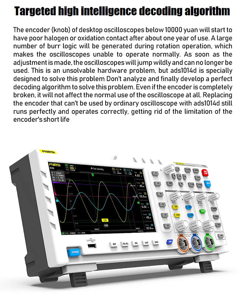 FNIRSI-1014D Dual Channel Desktop Digital Oscilloscope 100MHz* 2 Analog Bandwidth 1GSa/s Sampling Rate 10Mhz Signal Generator