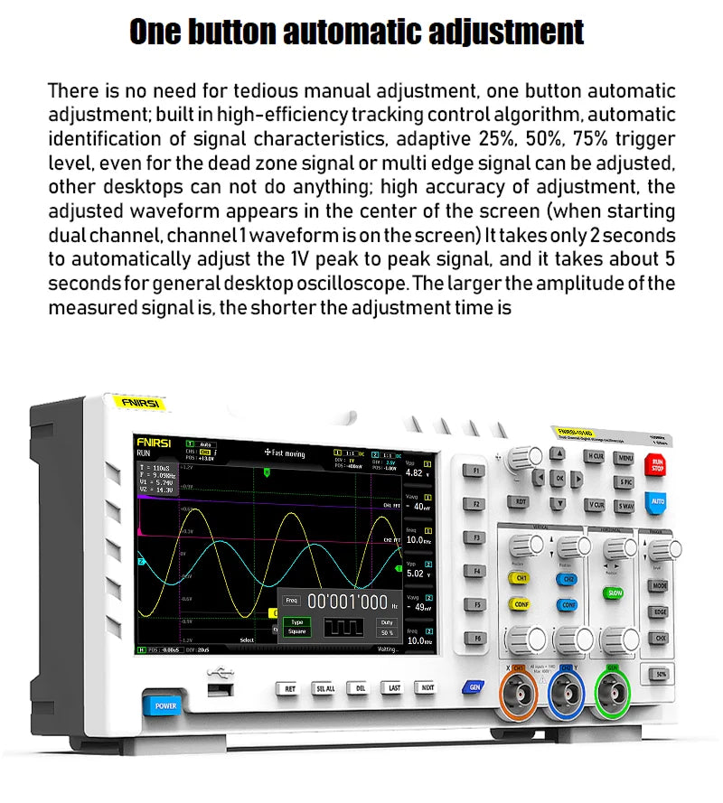 FNIRSI-1014D Dual Channel Desktop Digital Oscilloscope 100MHz* 2 Analog Bandwidth 1GSa/s Sampling Rate 10Mhz Signal Generator