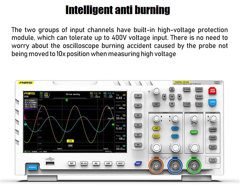 FNIRSI-1014D Dual Channel Desktop Digital Oscilloscope 100MHz* 2 Analog Bandwidth 1GSa/s Sampling Rate 10Mhz Signal Generator