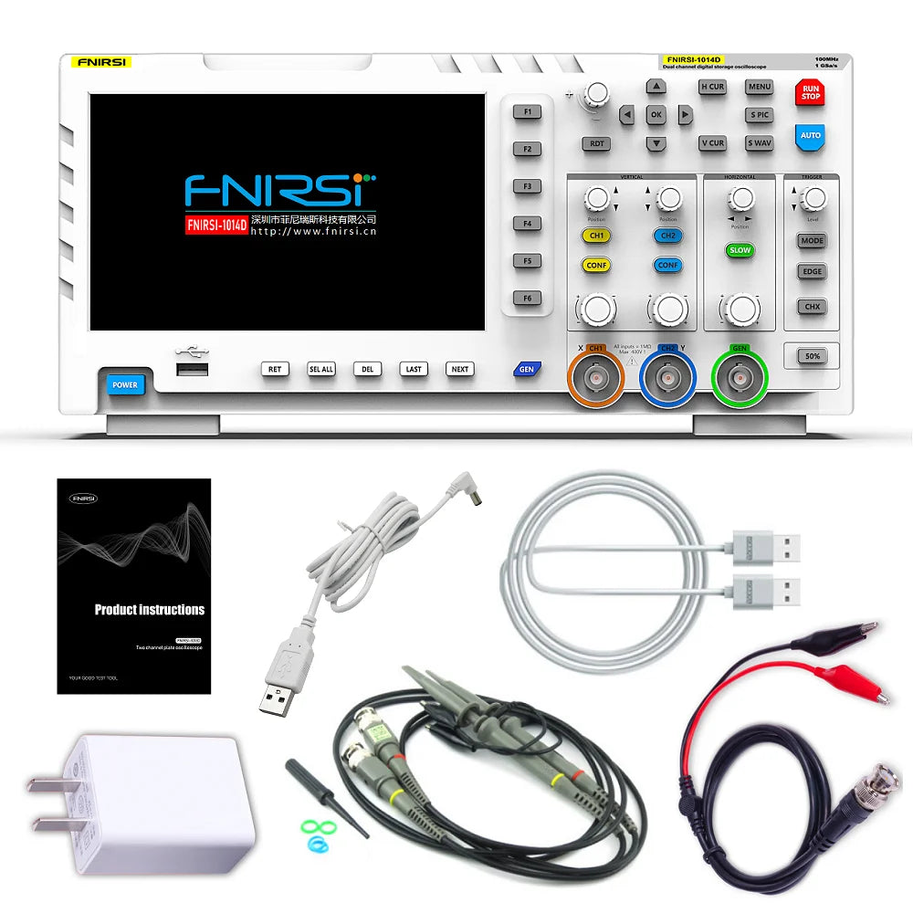 FNIRSI-1014D Dual Channel Desktop Digital Oscilloscope 100MHz* 2 Analog Bandwidth 1GSa/s Sampling Rate 10Mhz Signal Generator