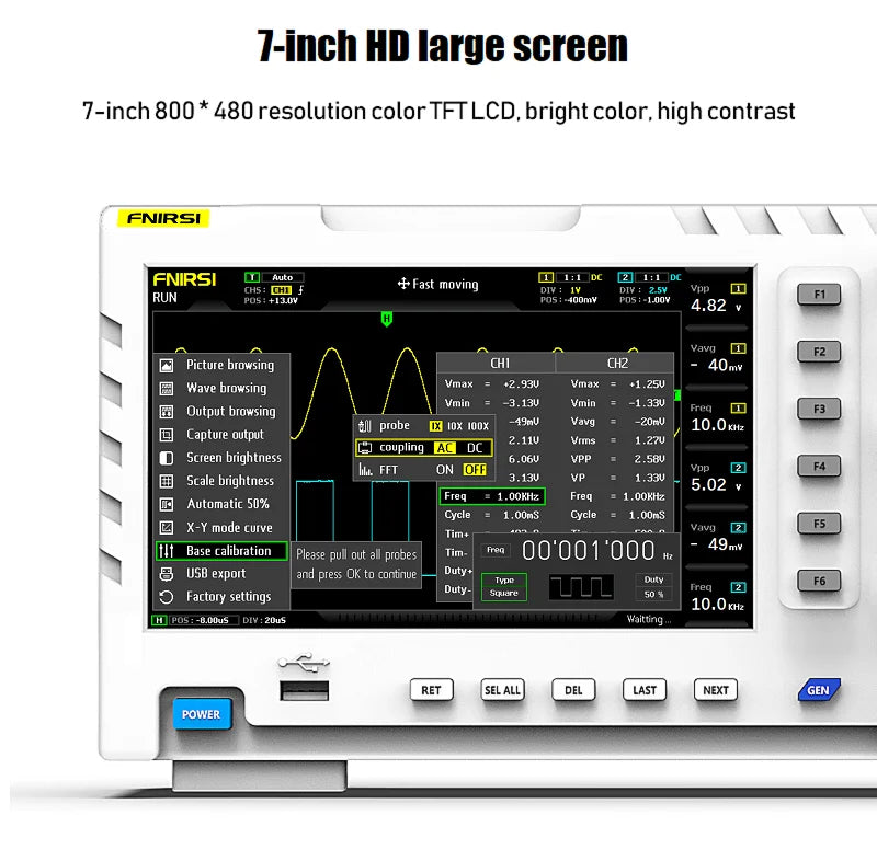 FNIRSI-1014D Dual Channel Desktop Digital Oscilloscope 100MHz* 2 Analog Bandwidth 1GSa/s Sampling Rate 10Mhz Signal Generator