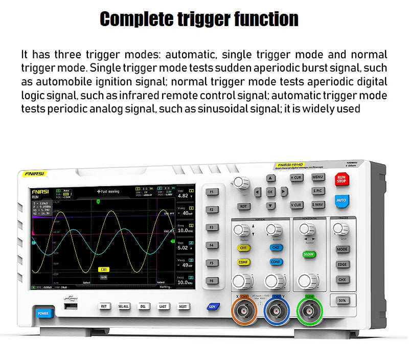 FNIRSI-1014D Dual Channel Desktop Digital Oscilloscope 100MHz* 2 Analog Bandwidth 1GSa/s Sampling Rate 10Mhz Signal Generator