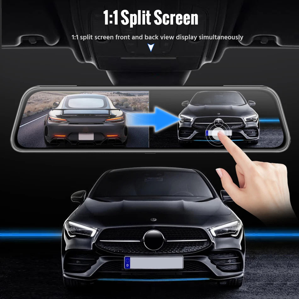 E-ACE 10 Inch Car DVR Mirror Video Recorder 1080P Touch Screen Dashcam For Car Dual Lens Streaming Driving Recorder Dash Camera