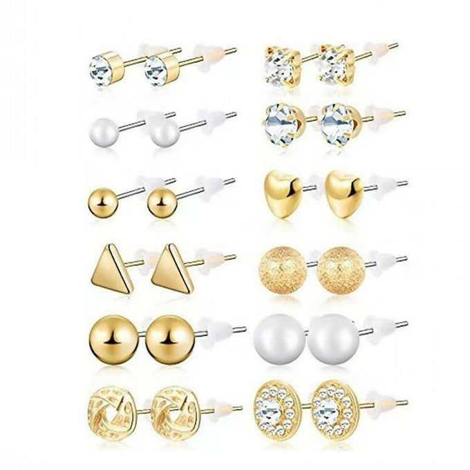 Fashion 12 Pairs Earrings Zircon Crystal Heart Triangle