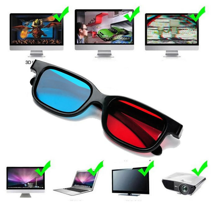 New Red Blue 3D Glasses Frame Anaglyph TV Movie DVD Game