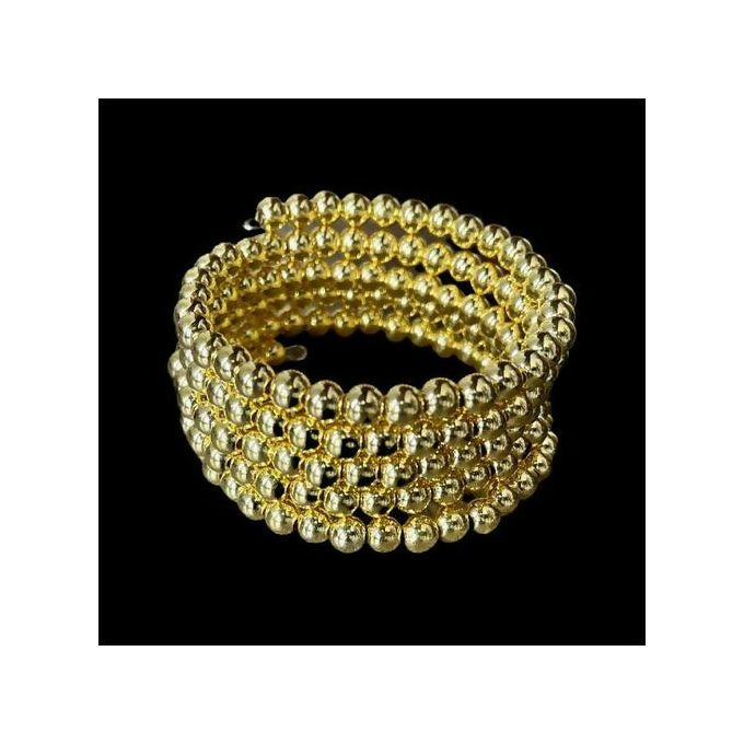 Gold Faux Pearl Bracelet 5-Row Stretch
