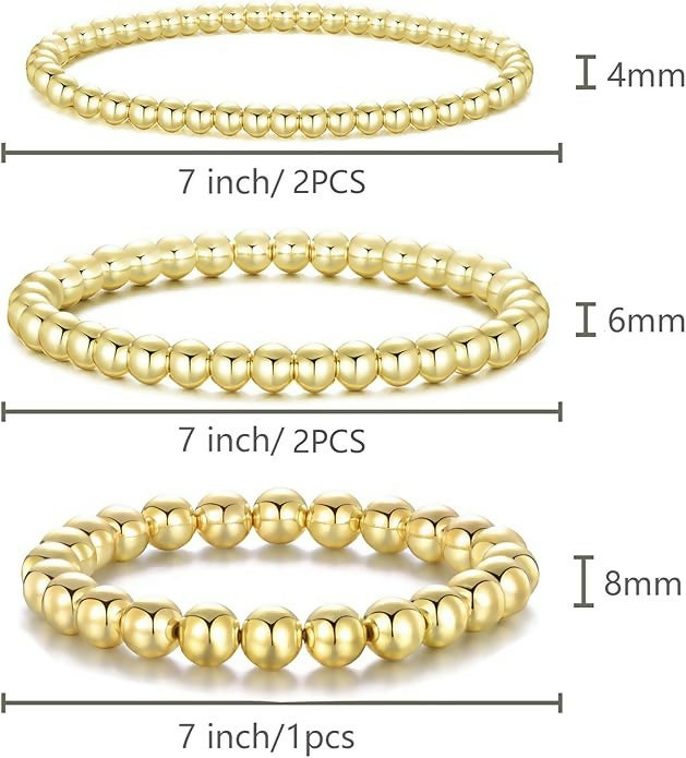 Gold Faux Pearl Bracelet 5-Row Stretch