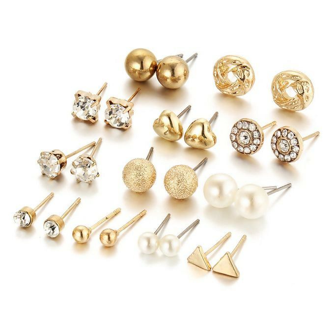 Fashion 12 Pairs Earrings Zircon Crystal Heart Triangle