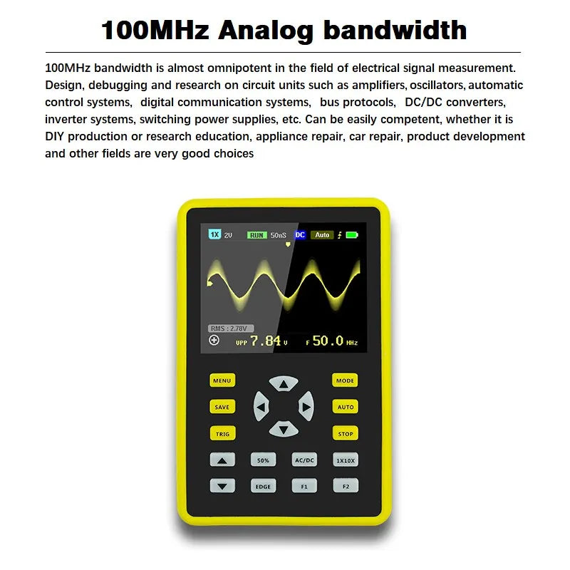 FNIRSI 5012H Handheld Digital Oscilloscope 500MS/s Sampling Rate 10MHz Analog Bandwidth 2.4 Inches Support Waveform Storage