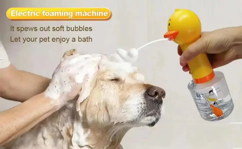 Electric Dog Shampoo Dispenser Shampoo Sprayer Little Yellow Duck Shampoo Foamer Pet Foaming Soap Dispenser Pets Bathing Bubbler