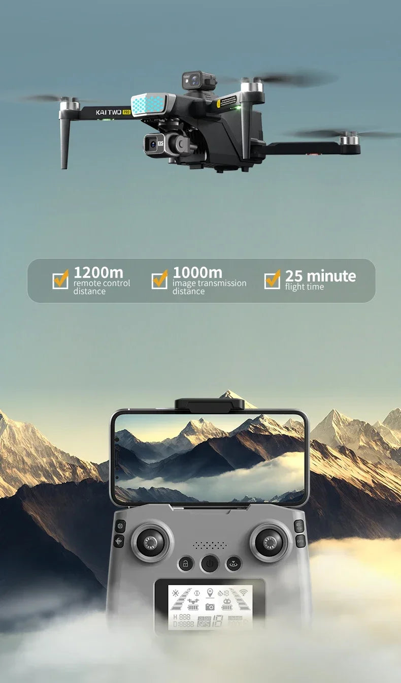 KAI TWO PRO GPS Drone 4K Professional 8K Three Axis Self Stabilization HD Camera 360° Obstacle Avoidance Brushless RC Quadcopter