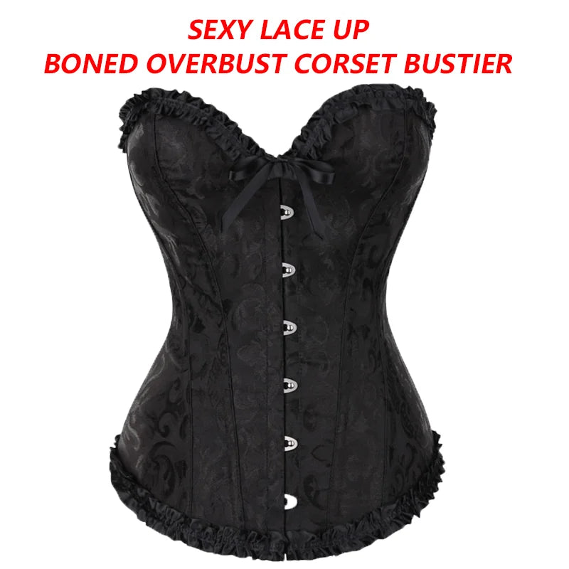 YBFDO Women Sexy Corsets Bustiers Floral Lace Tops Shapewear Burlesque Vintage Corset Gothic Satin Lingerie Corselet Overbust