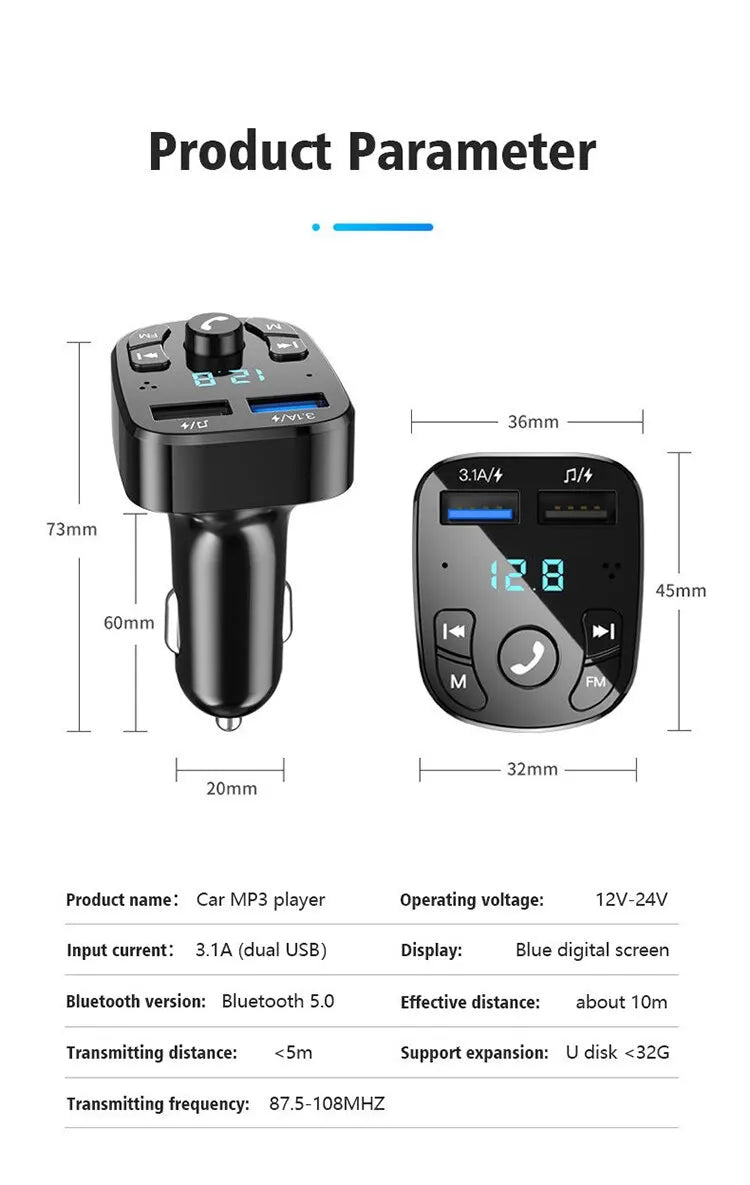 Car Bluetooth Mps Player Single Port Fast Charging Hands Free Call Usb Flash Drive Plug And Play Bluetooth Receiver