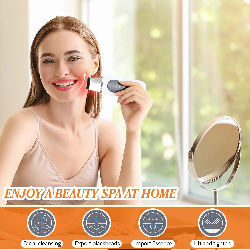 Ultrasonic Face Skin Scrubber Vibration Nose Deep Cleaning Machine Facial Spatula Blackhead Remover Peeling Shovel Pore Clean