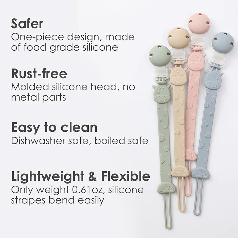 One-Piece Silicone Pacifier Clip Holder, Soft Flexible Pacifier Clips Binky Clips for Baby Boys and Girls, Baby Accessories