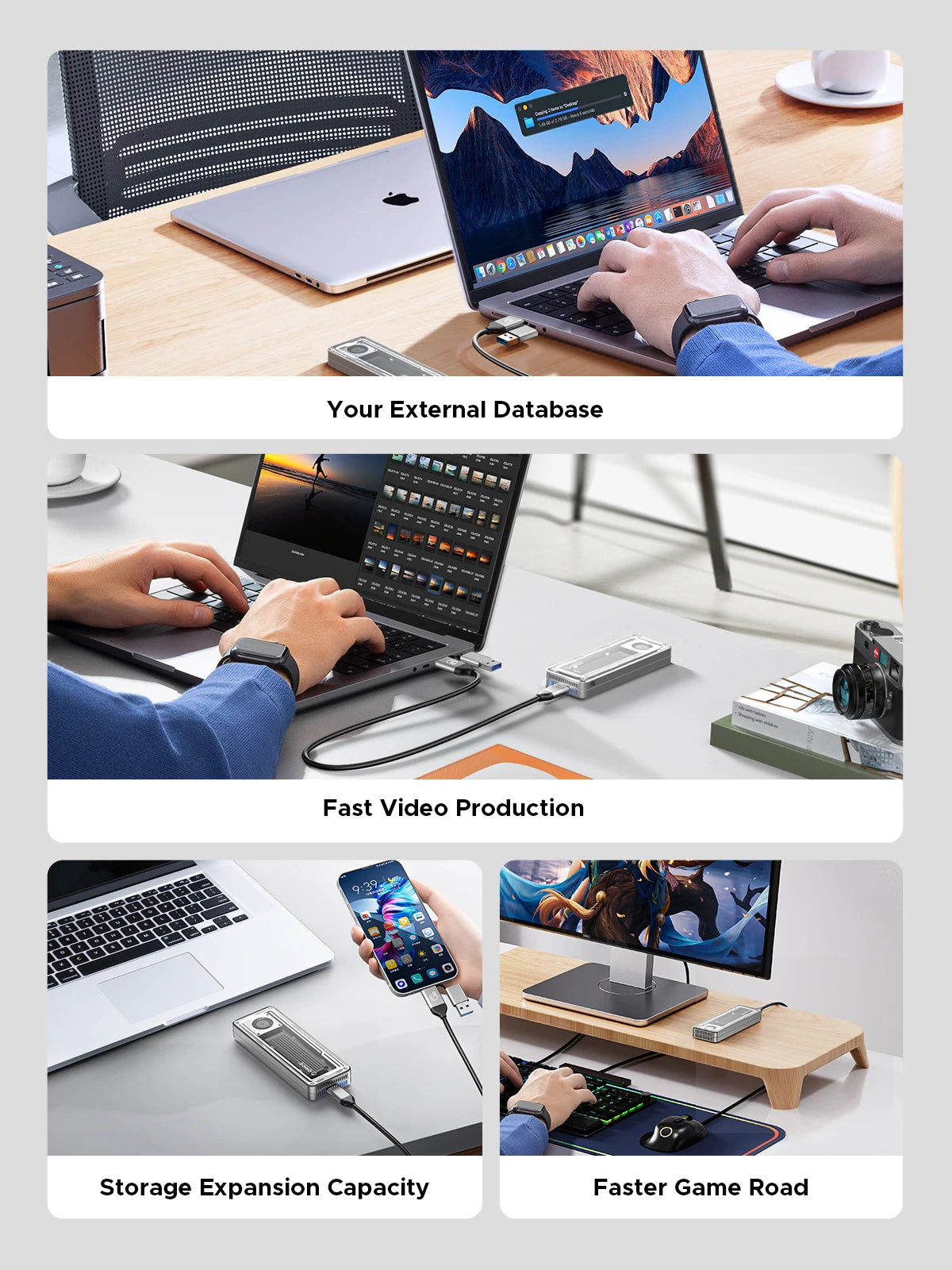 ORICO 40Gbps USB4 M.2 SSD Enclosure 8TB with with Cooling Fan PCIe4.0 NVME Enclosure Aluminum Compatible Thunderbolt 3/4 for Mac