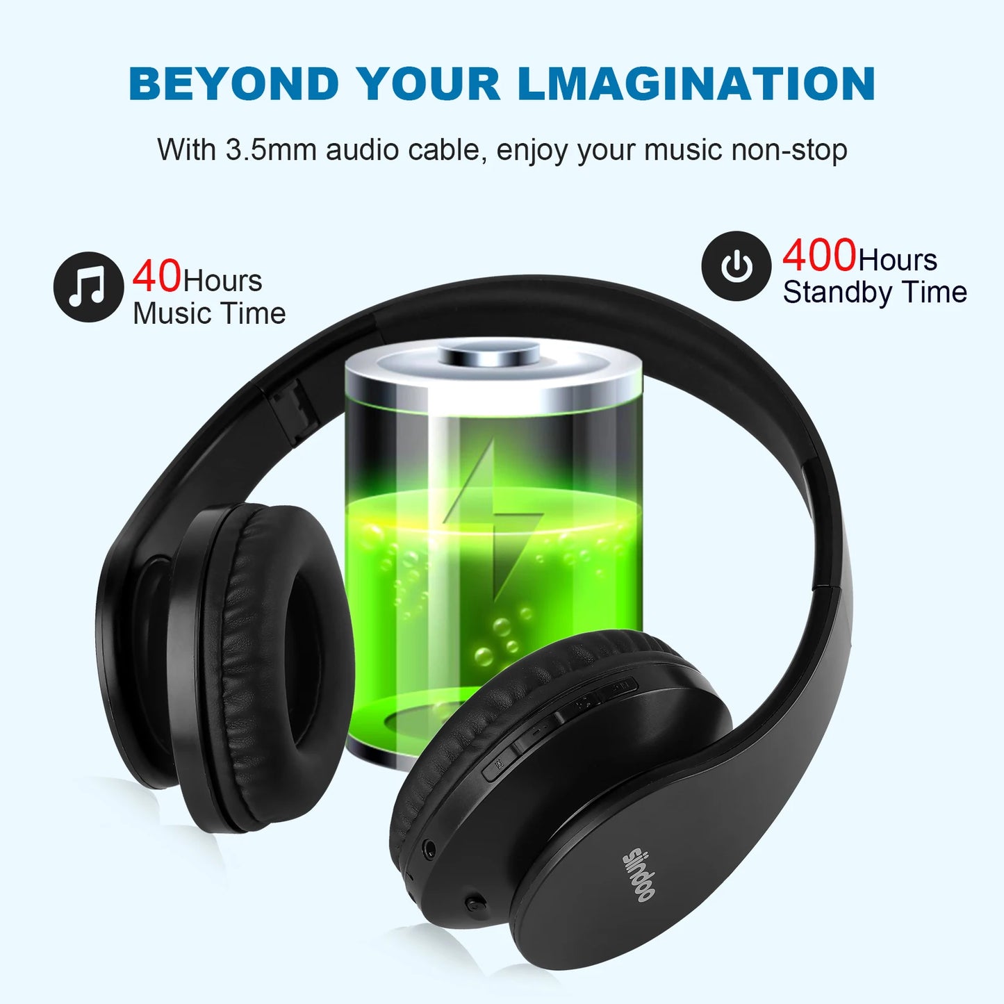 Siindoo JH-812 Wireless Headphone Foldable Stereo BT5.1 Earphones Music Headset FM and Support SD Card with Mic for Mobile PC TV