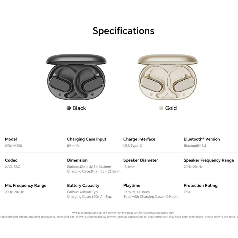 HONOR CHOICE Open-Ear True Wireless Earbuds Open Ear TWS Headphones IP54 10-hour Playtime Immersive Sound Bluetooth 5.3