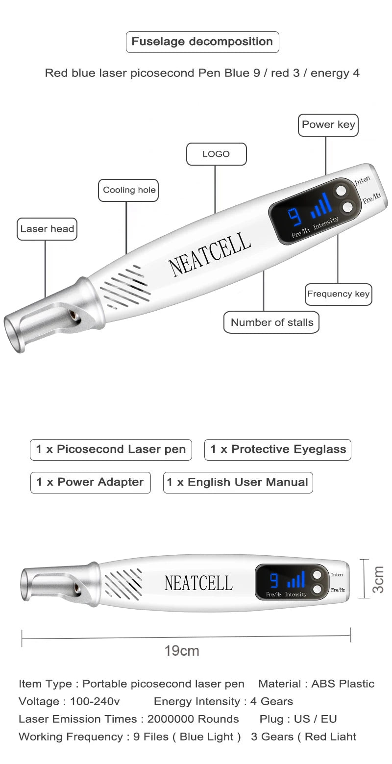 Picosecond Laser Pointer for Mole Removal Dark Spot Removal Pen Tattoo Acne Skin Pigment Portable Removal Machine Beauty Device