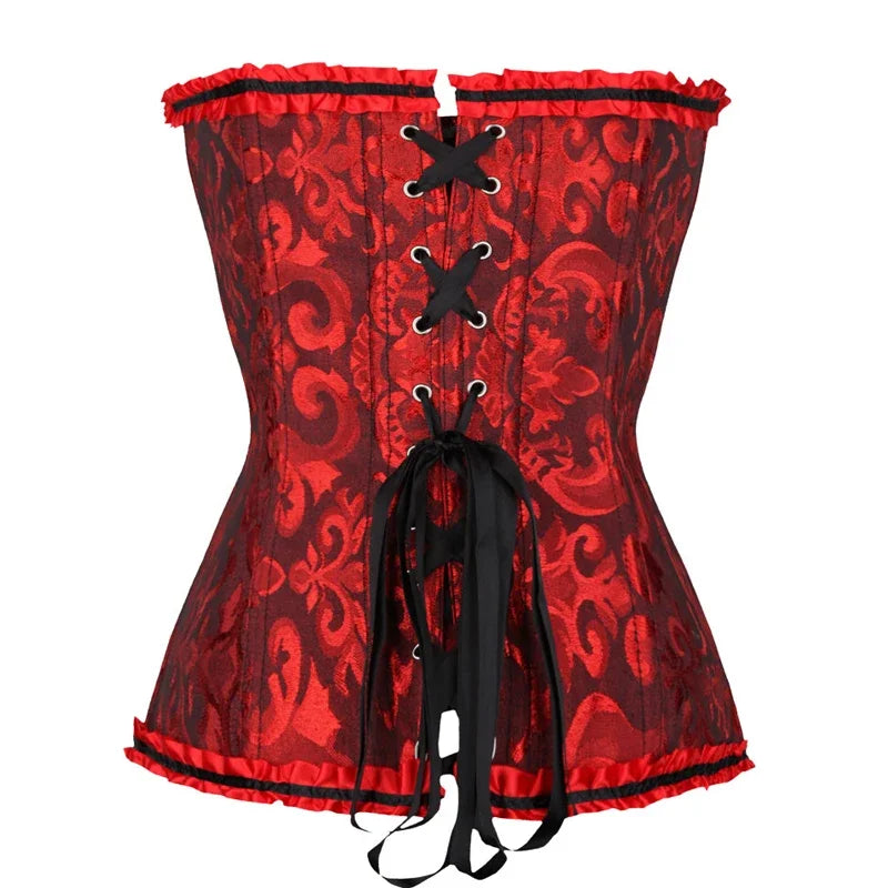 YBFDO Women Sexy Corsets Bustiers Floral Lace Tops Shapewear Burlesque Vintage Corset Gothic Satin Lingerie Corselet Overbust