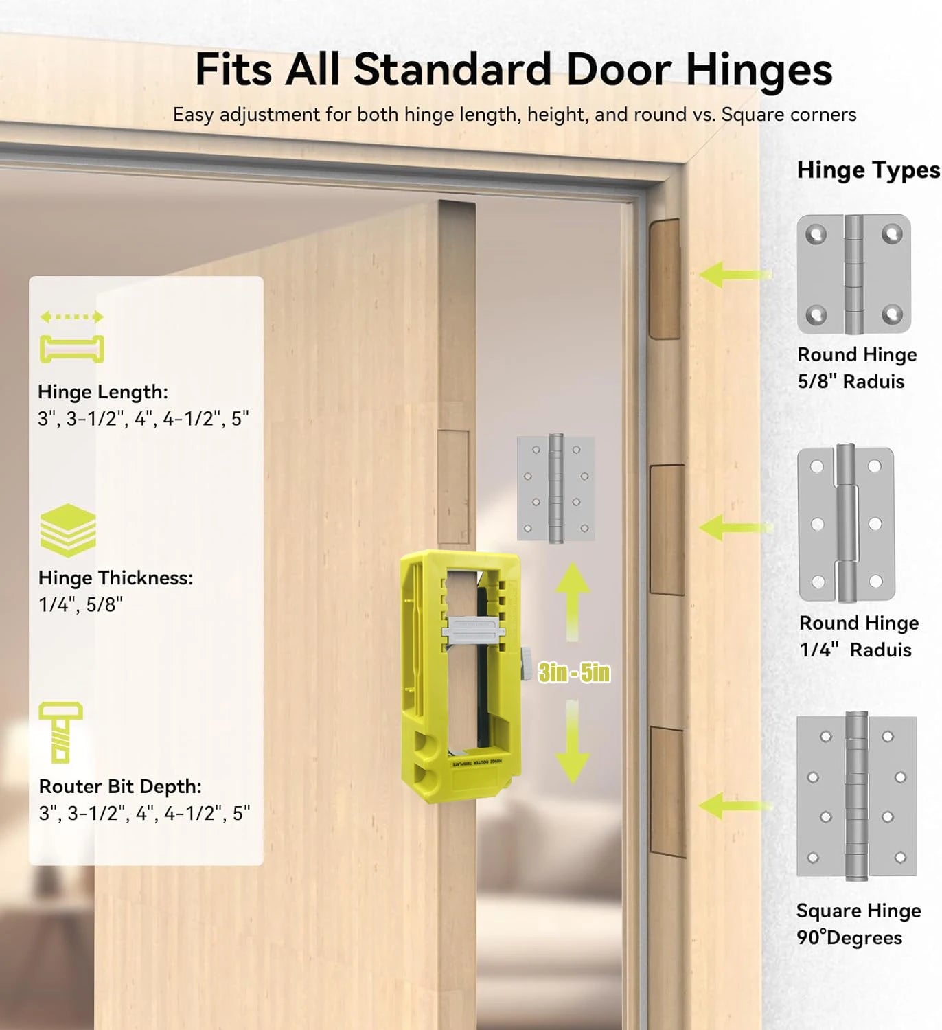 New Door Hinge Routing Jig And Hinge Jig Plastic 3‑5in Length 1/4‑5/8in Radius Hinge Router Template for Woodworking Tool(green)