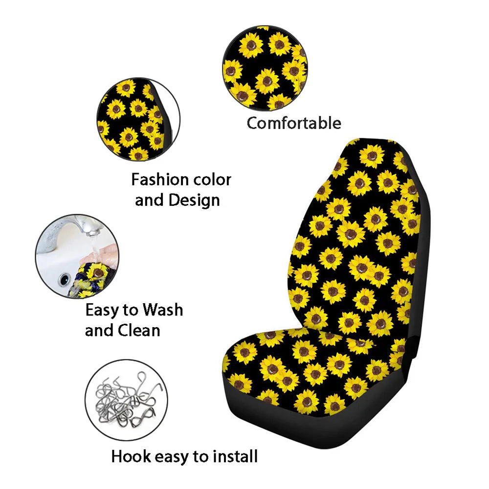 Dog Paw Print Car Seats Cover Full Set 4Pcs Front/Back Seat Protector Custom Black Auto Interior for Woman Men Cartoon Footprint