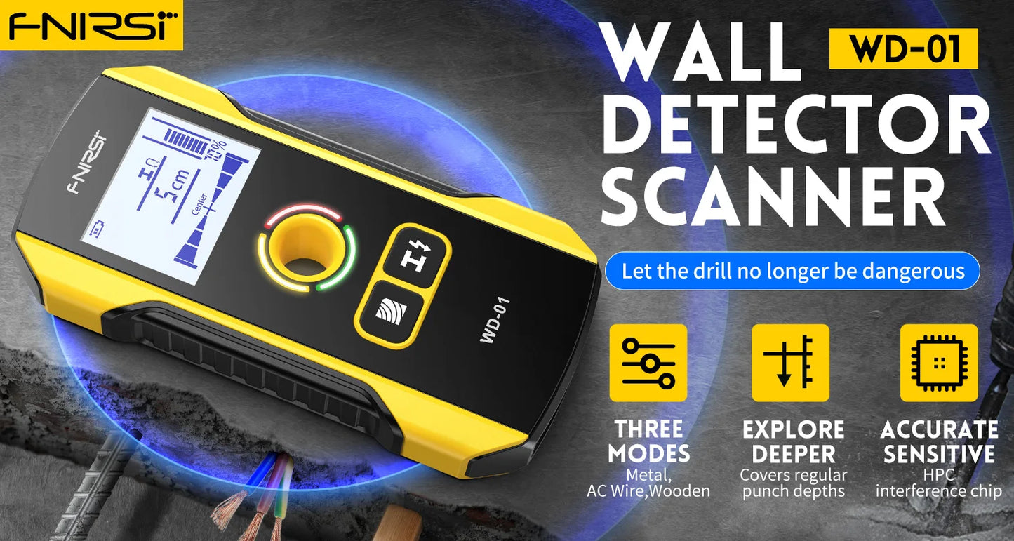 FNIRSI WD-01 Metal Detector Wall Scanner with Newly Designed Positioning Hole for AC Live Cable Wires Metal Wood Stud Find