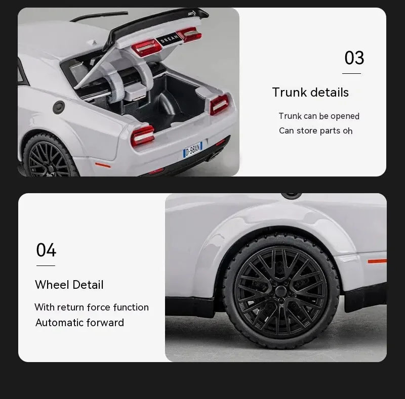 1:32Die-cast Metal Dodge Challenger Toy Car Simulation Model Can Light Up Can Drive Boring Boy's Gift Christmas Gift