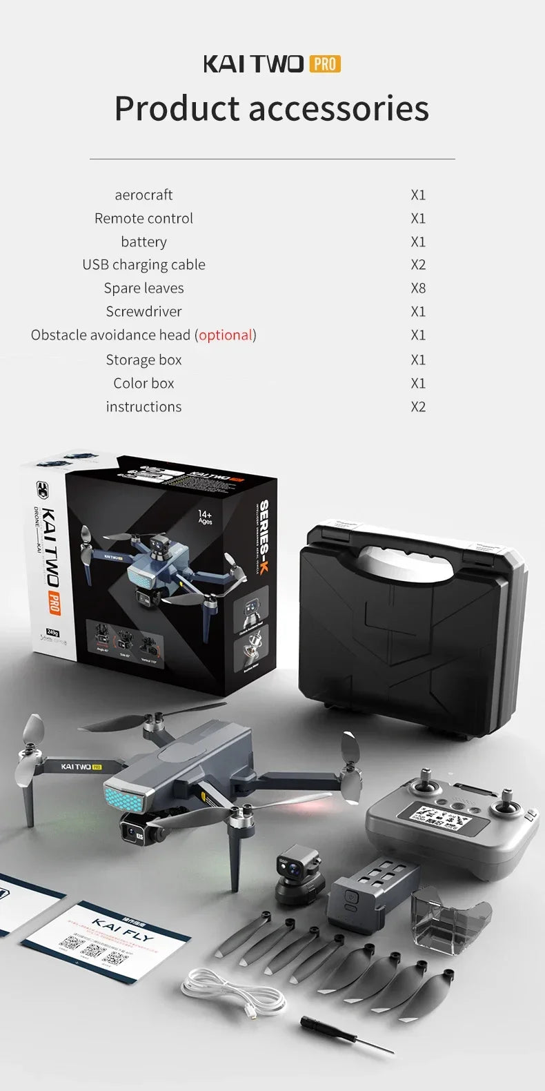 KAI TWO PRO GPS Drone 4K Professional 8K Three Axis Self Stabilization HD Camera 360° Obstacle Avoidance Brushless RC Quadcopter