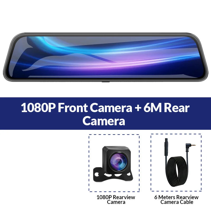 E-ACE 10 Inch Car DVR Mirror Video Recorder 1080P Touch Screen Dashcam For Car Dual Lens Streaming Driving Recorder Dash Camera