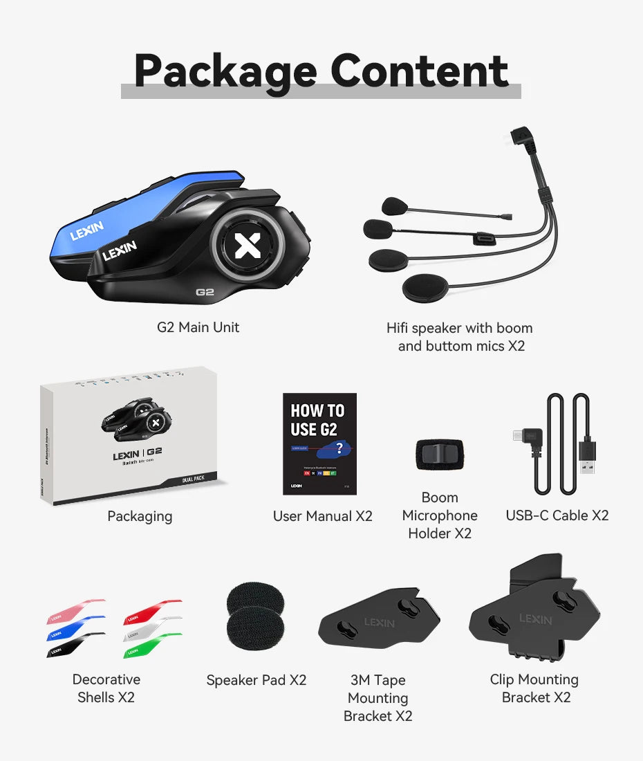 2023 Lexin-G2P Motorcycle Helmet Bluetooth Intercom Up To Pair 6 Riders&Big Button Design Exchangeable Pattern Shell 120KM/H