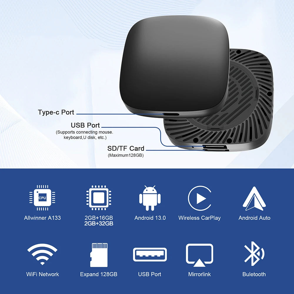 Android 13 CarPlay TV Box Wireless CarPlay Android Auto Adapter Car Multimedia Smart AI Box Support Netflix YouTube