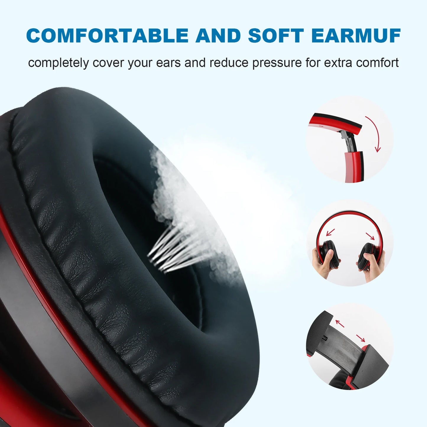 Siindoo JH-812 Wireless Headphone Foldable Stereo BT5.1 Earphones Music Headset FM and Support SD Card with Mic for Mobile PC TV