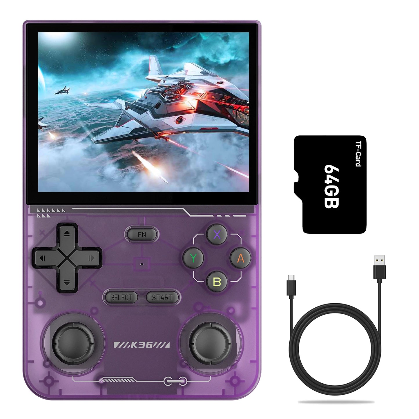 GAMINJA Open Source K36 Retro Handheld Video Game Console 16000 Games Emulator for PS1/PSP/DC/N64/SS 500nit 3.5 Inch IPS Screen