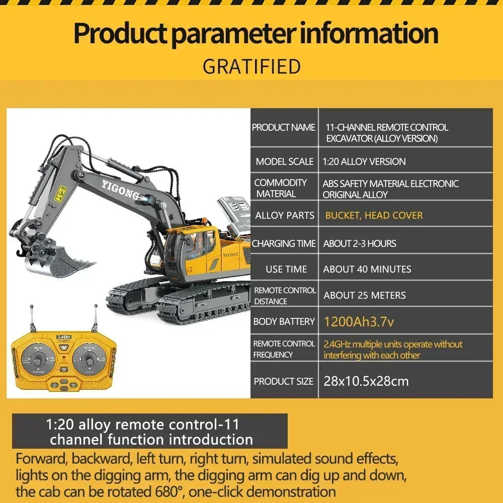 Excavator Dump Trucks 2.4G High Tech 11 Channels RC Bulldozer Alloy Plastic Engineering Vehicle Electronic Toys For Boy Gifts