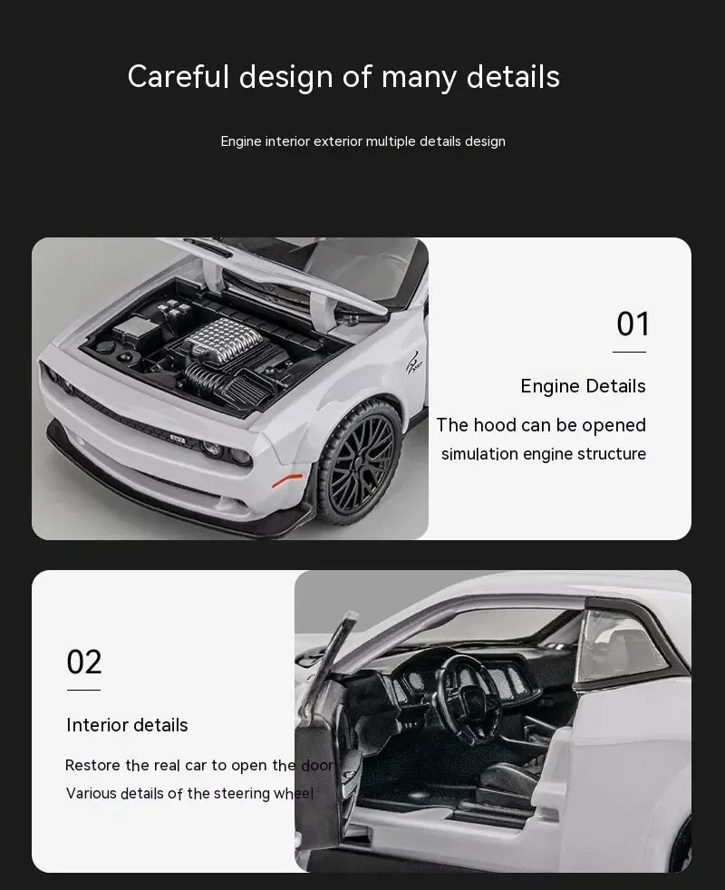 1:32Die-cast Metal Dodge Challenger Toy Car Simulation Model Can Light Up Can Drive Boring Boy's Gift Christmas Gift