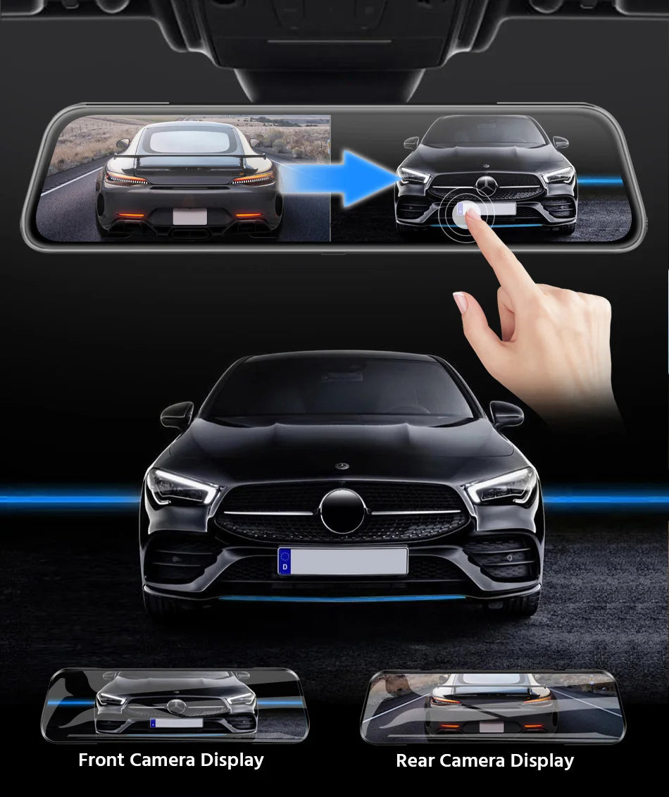 E-ACE 10 Inch Car DVR Mirror Video Recorder 1080P Touch Screen Dashcam For Car Dual Lens Streaming Driving Recorder Dash Camera