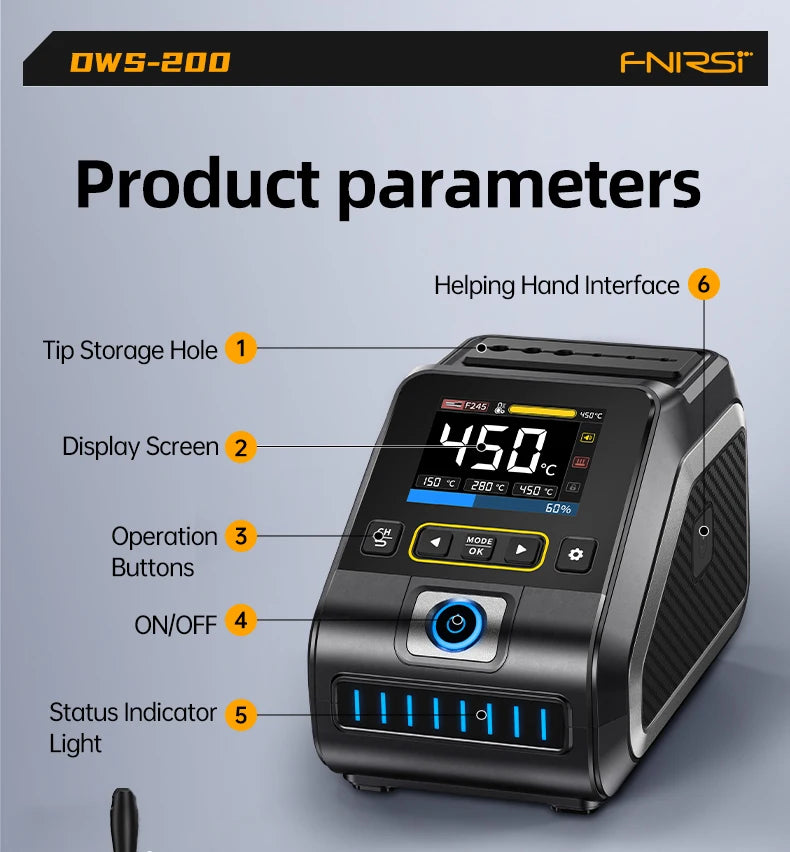 FNIRSI DWS-200 200W Power Repaid Heating Soldering Iron Staion C210 C245 Solder Iron Handle Electronic Welding Rework Station