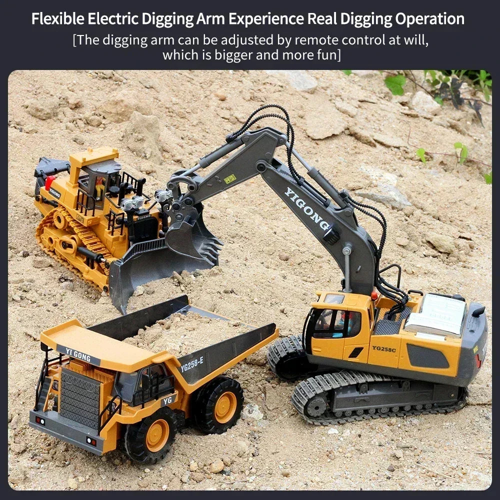 Excavator Dump Trucks 2.4G High Tech 11 Channels RC Bulldozer Alloy Plastic Engineering Vehicle Electronic Toys For Boy Gifts