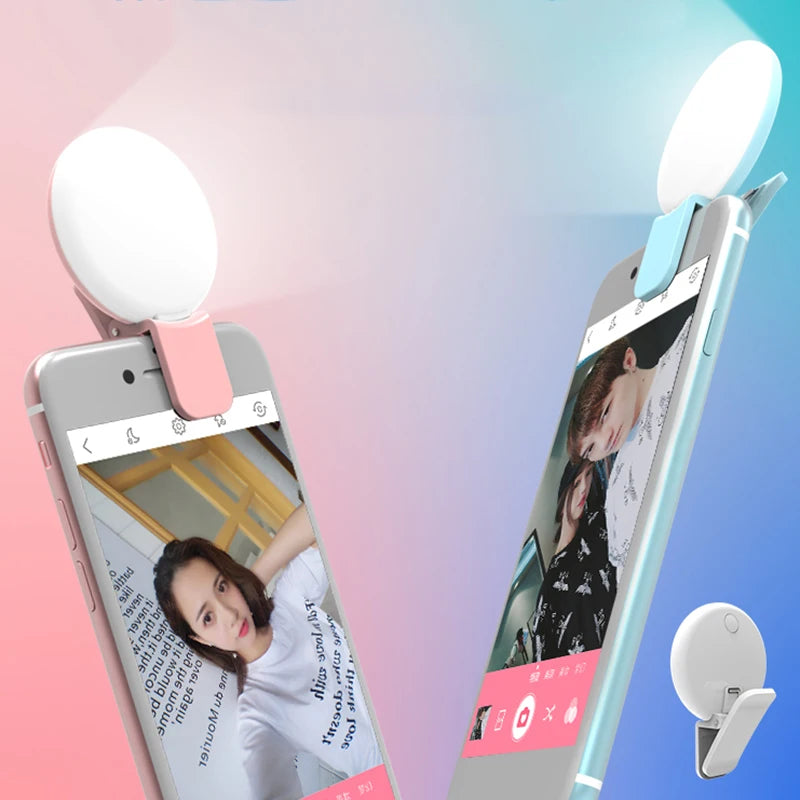 Mini Q Selfie Ring Light LED Flash Phone Lens Light USB Rechargeable Clip Mobile Phone Fill Lamp Women Selfie Lights